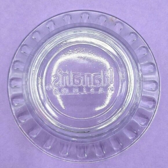 Vintage Harrah's Casino Ashtray Hotel Motel Embossed Logo Clear Glass 4.5" Round - Picture 3 of 6